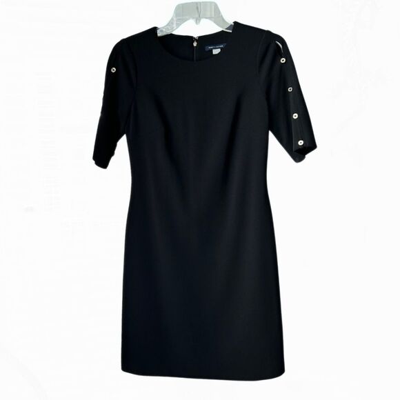 Tommy Hilfiger Short Sleeve Button Detail Black Sheath Dress Women’s Sz 2 - Picture 2 of 9